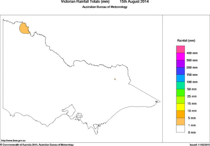 Daily rainfall totals for Victoria