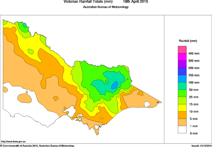 Daily rainfall totals for Victoria