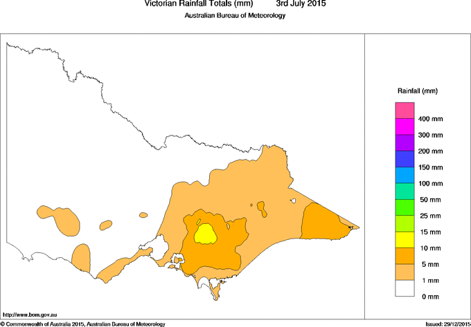 Daily rainfall totals for Victoria