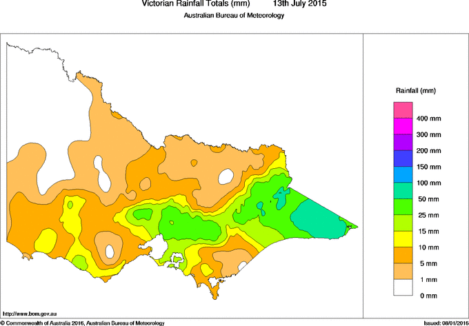 Daily rainfall totals for Victoria