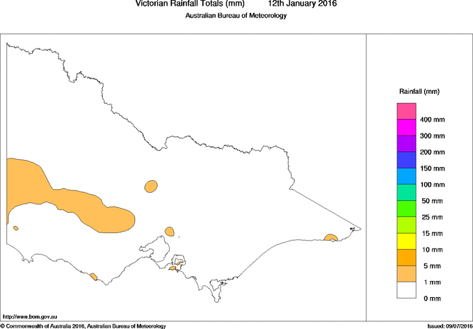 Daily rainfall totals for Victoria
