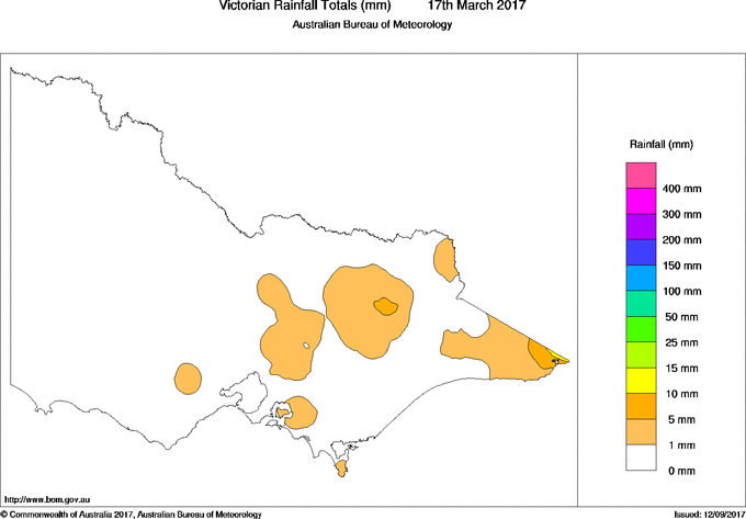 Daily rainfall totals for Victoria