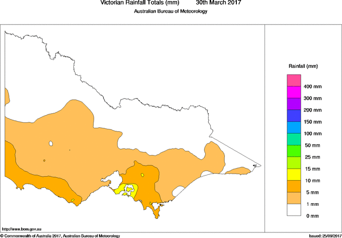 Daily rainfall totals for Victoria