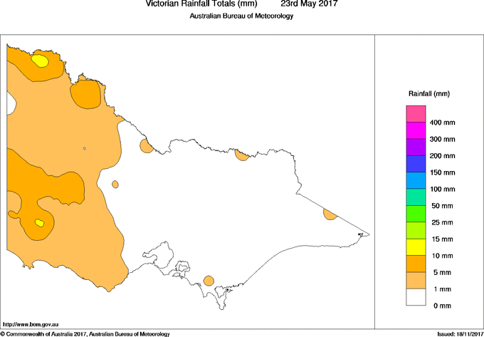 Daily rainfall totals for Victoria
