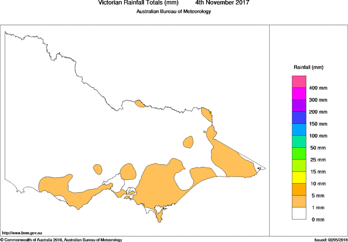 Daily rainfall totals for Victoria