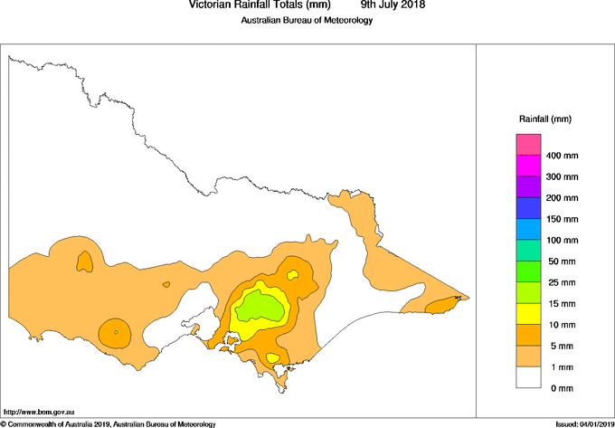 Daily rainfall totals for Victoria