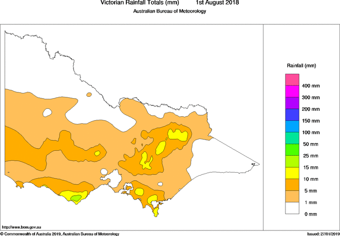 Daily rainfall totals for Victoria