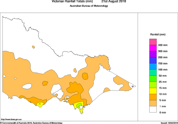 Daily rainfall totals for Victoria
