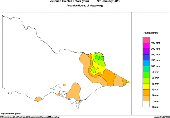 Daily rainfall totals for Victoria