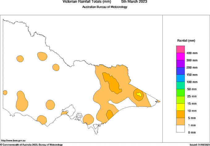 Daily rainfall totals for Victoria