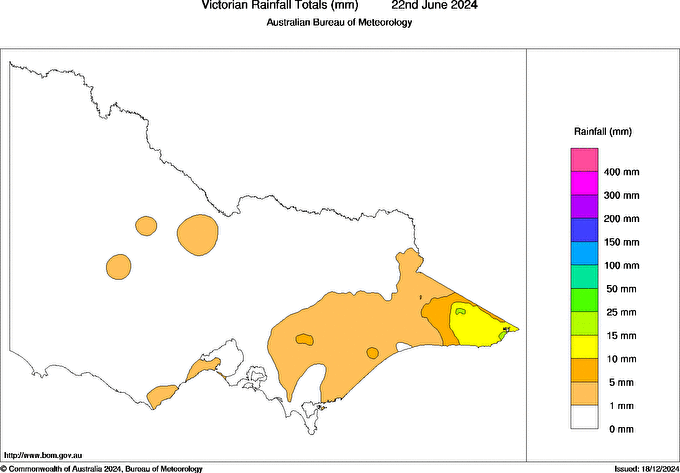 Daily rainfall totals for Victoria