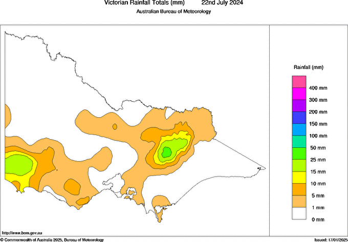 Daily rainfall totals for Victoria