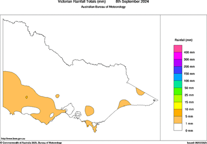 Daily rainfall totals for Victoria