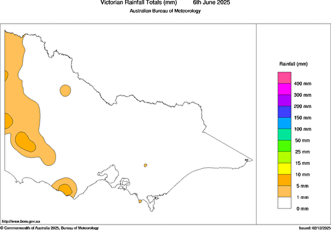 Daily rainfall totals for Victoria
