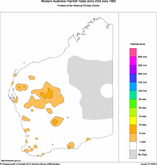 Daily rainfall totals for Western Australia