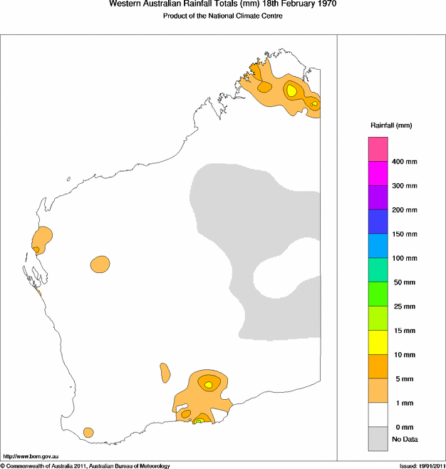 Daily rainfall totals for Western Australia