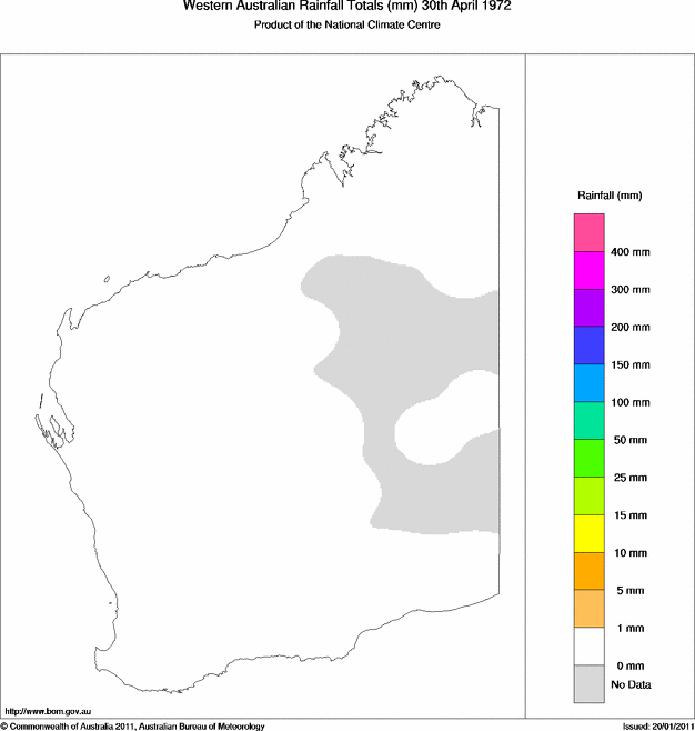 Daily rainfall totals for Western Australia