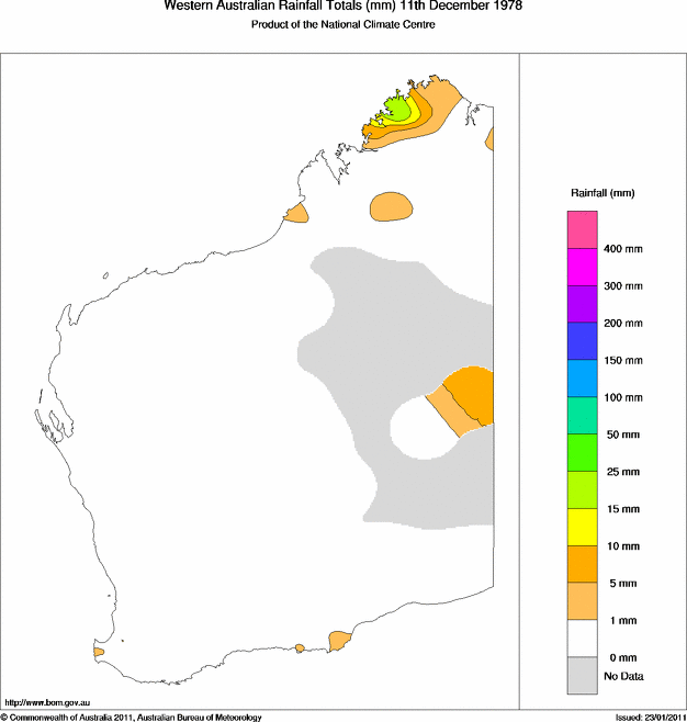 Daily rainfall totals for Western Australia