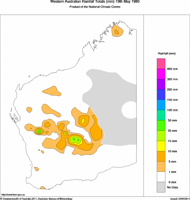 Daily rainfall totals for Western Australia