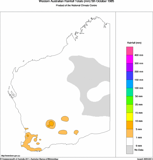Daily rainfall totals for Western Australia
