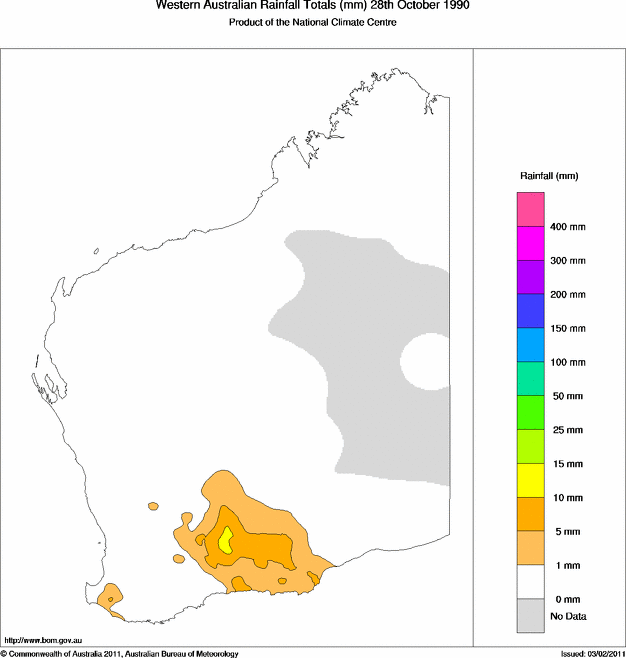 Daily rainfall totals for Western Australia