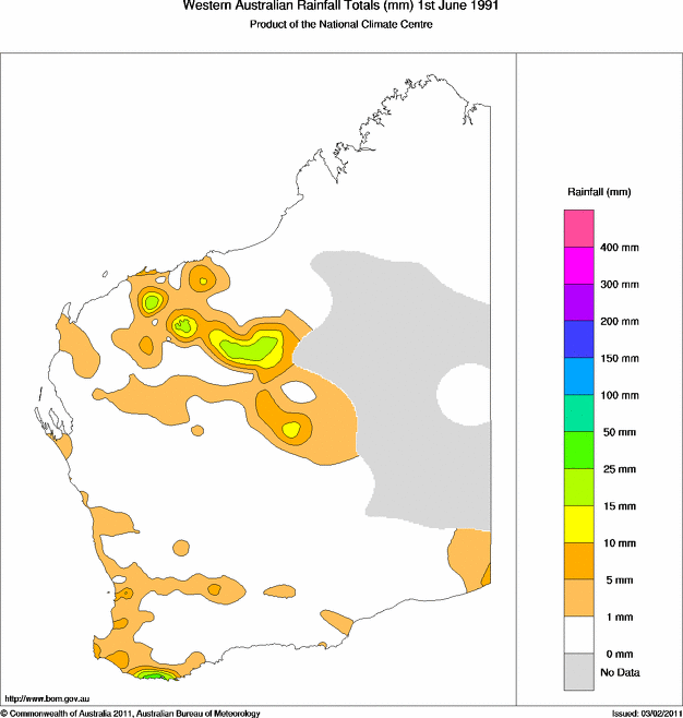 Daily rainfall totals for Western Australia