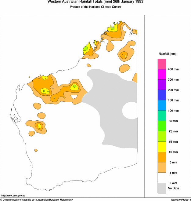Daily rainfall totals for Western Australia