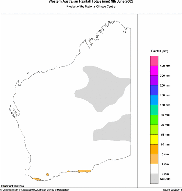 Daily rainfall totals for Western Australia