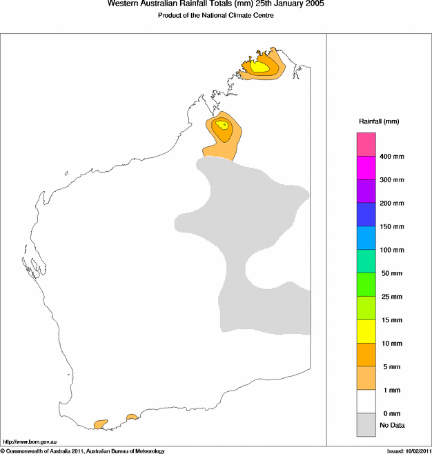 Daily rainfall totals for Western Australia
