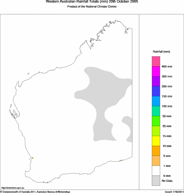 Daily rainfall totals for Western Australia