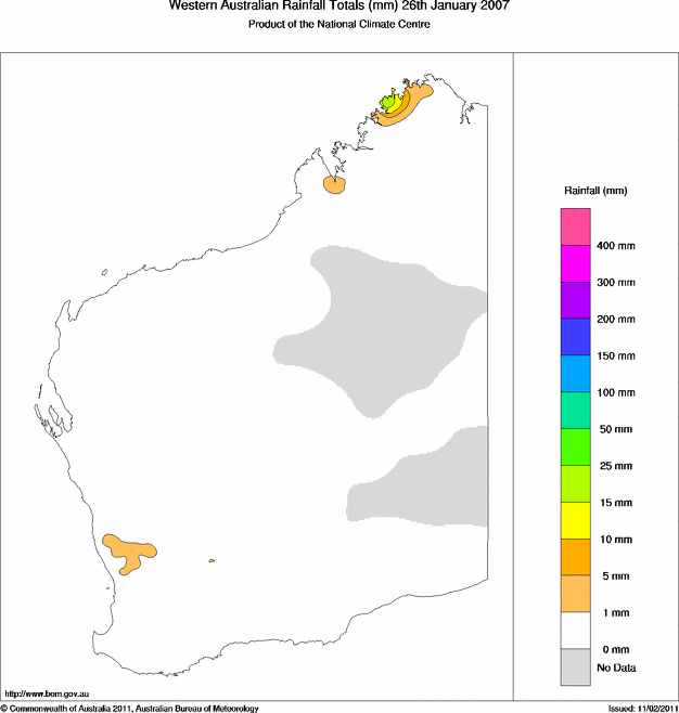 Daily rainfall totals for Western Australia