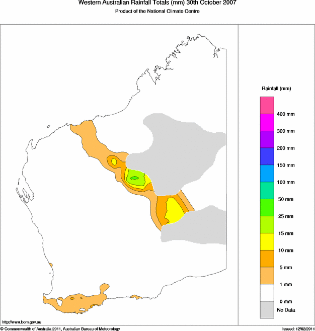 Daily rainfall totals for Western Australia