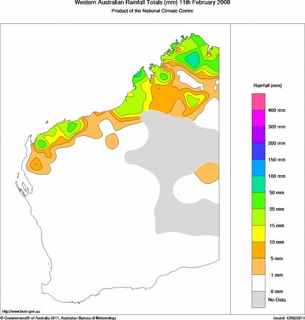 Daily rainfall totals for Western Australia