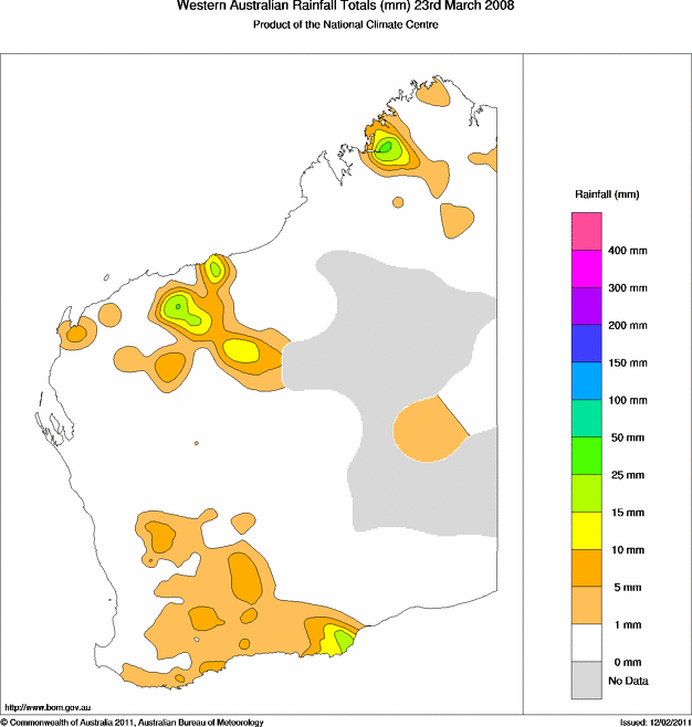 Daily rainfall totals for Western Australia