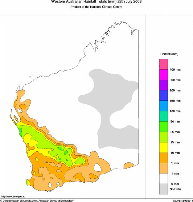 Daily rainfall totals for Western Australia