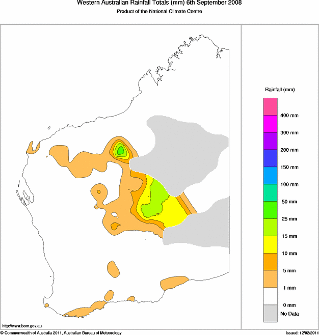 Daily rainfall totals for Western Australia