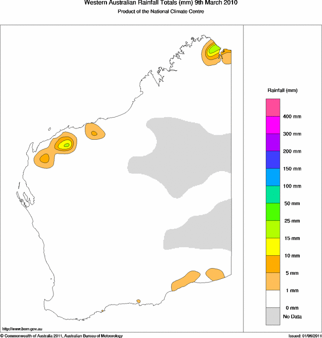 Daily rainfall totals for Western Australia