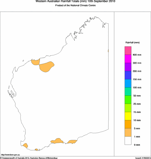 Daily rainfall totals for Western Australia
