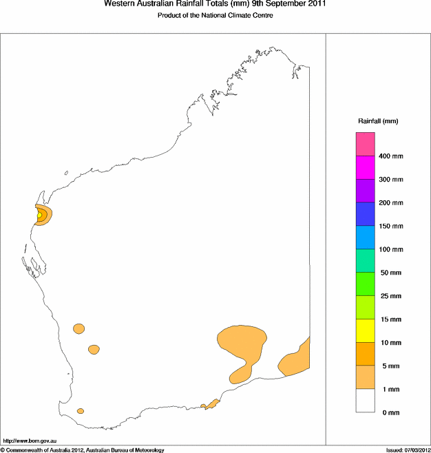 Daily rainfall totals for Western Australia