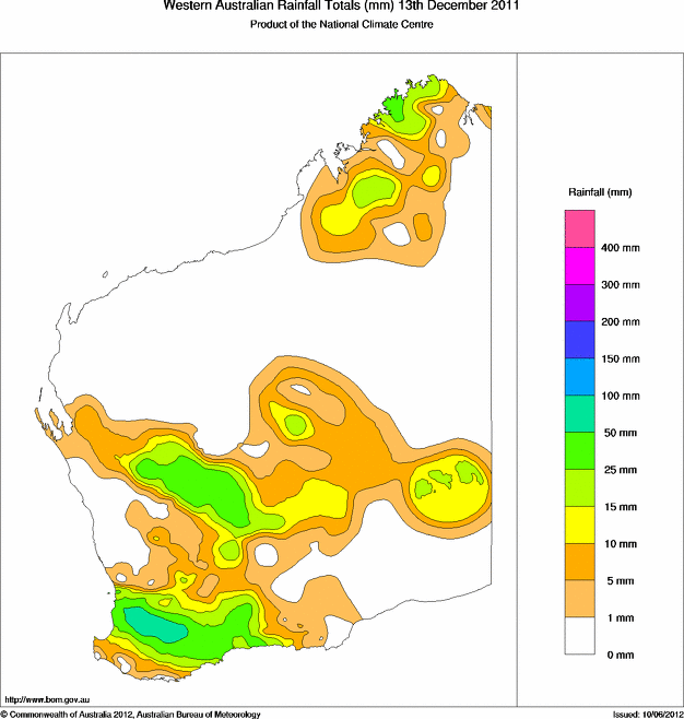 Daily rainfall totals for Western Australia