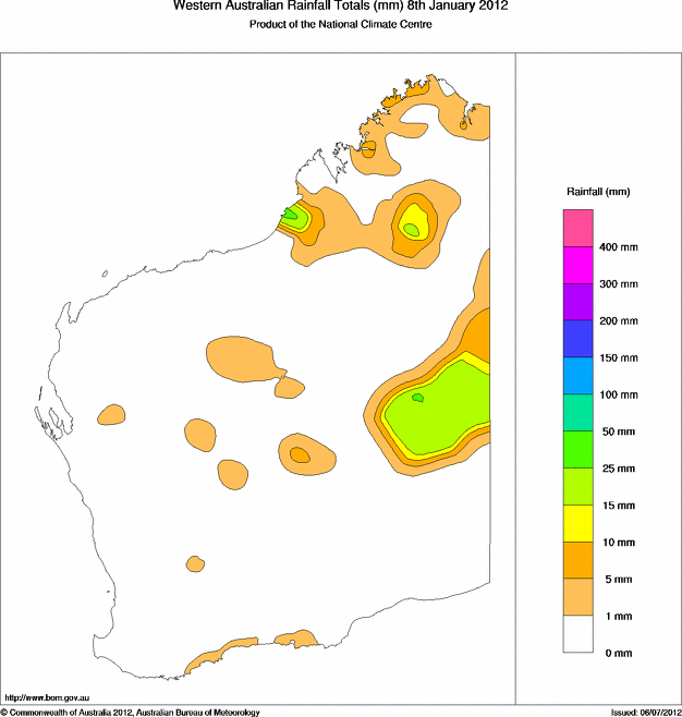 Daily rainfall totals for Western Australia