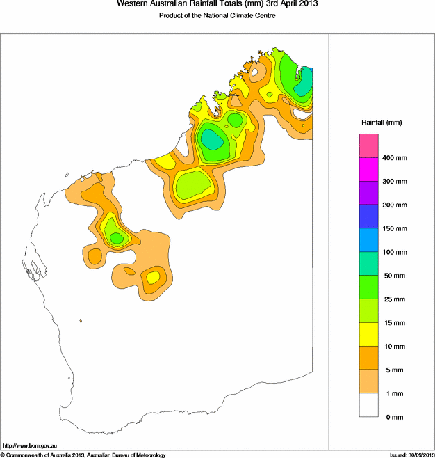 Daily rainfall totals for Western Australia