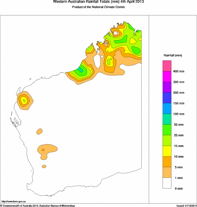 Daily rainfall totals for Western Australia