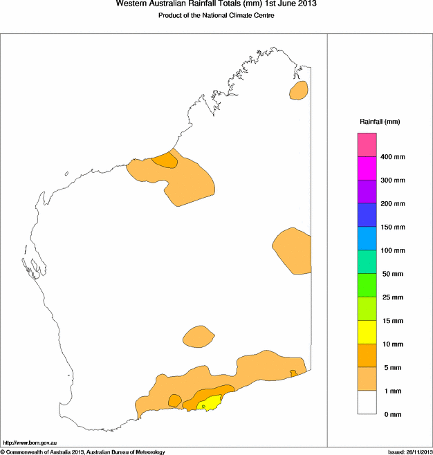 Daily rainfall totals for Western Australia