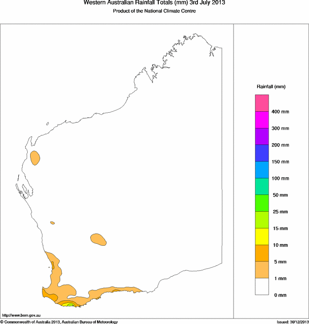 Daily rainfall totals for Western Australia