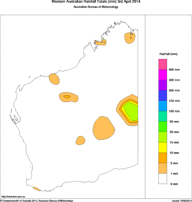 Daily rainfall totals for Western Australia
