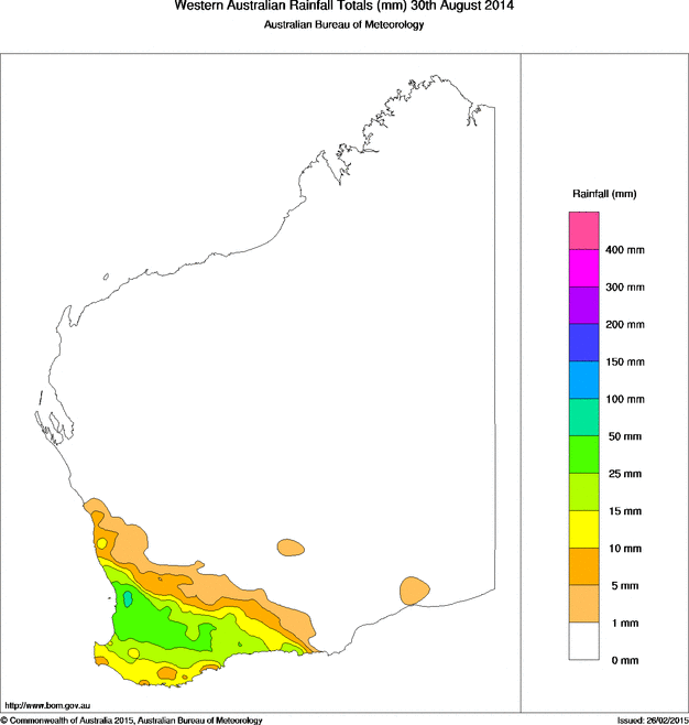 Daily rainfall totals for Western Australia