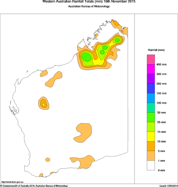 Daily rainfall totals for Western Australia