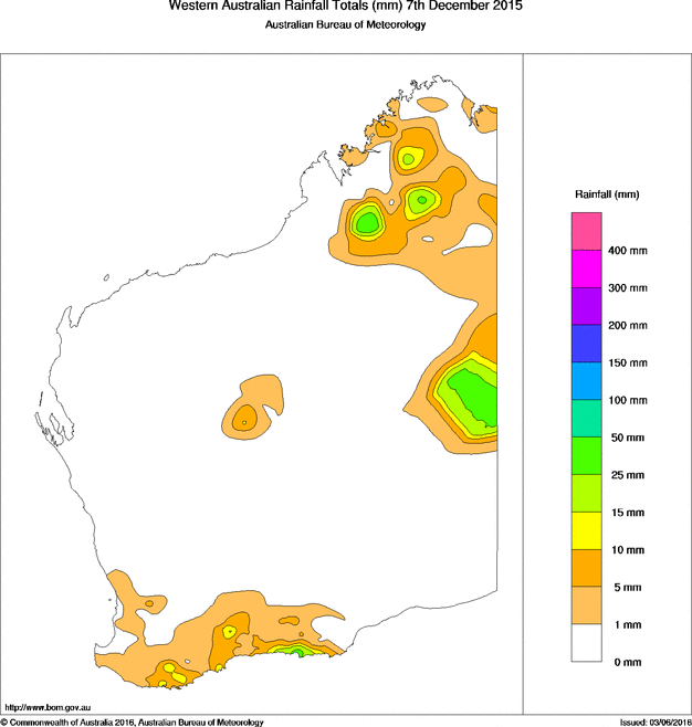 Daily rainfall totals for Western Australia