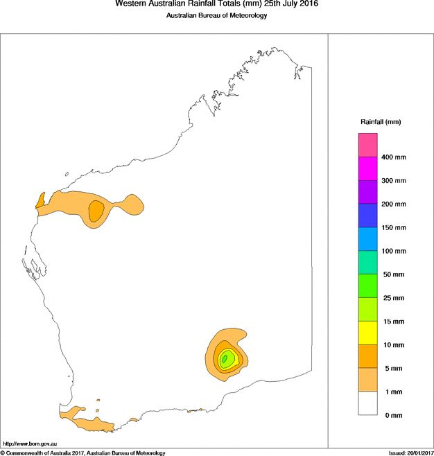 Daily rainfall totals for Western Australia